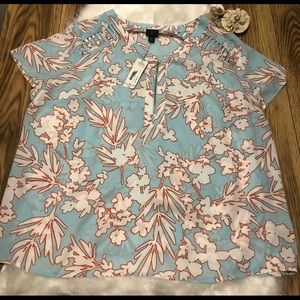 Light Weight Blue Floral Sheer Blouse Size OX